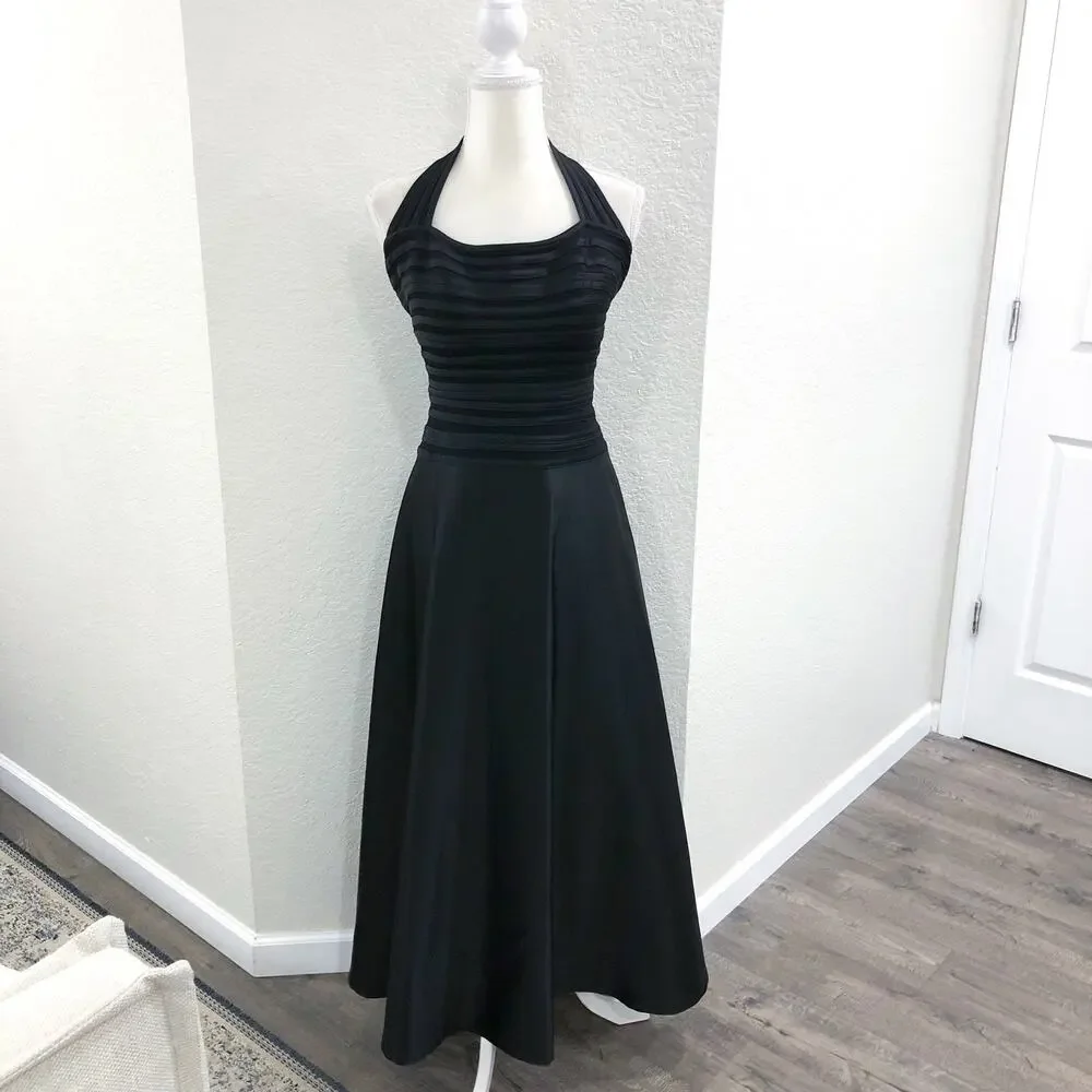 Tadashi Shoji Black Halterneck Long Gown Dress - Picture 2 of 11